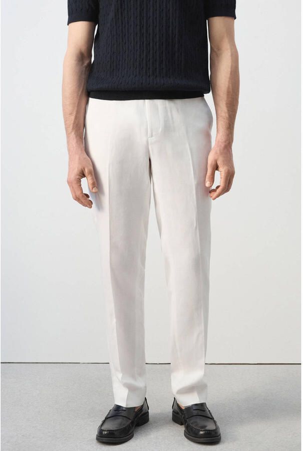 Mango Man slim pantalon met linnen wit