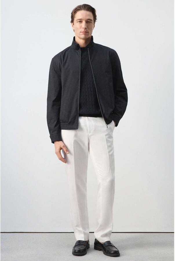Mango Man slim pantalon met linnen wit - Foto 3
