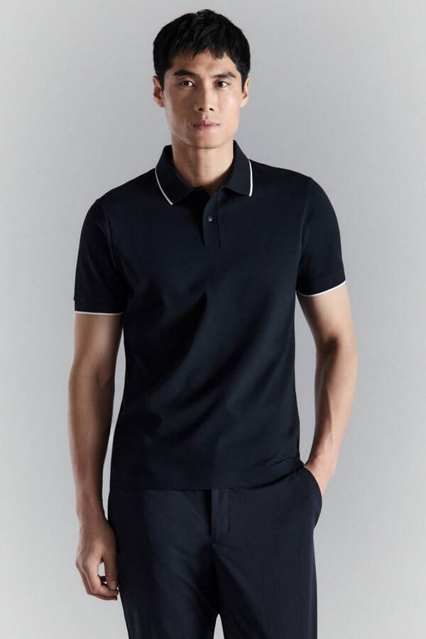 Mango Man slim polo donkerblauw