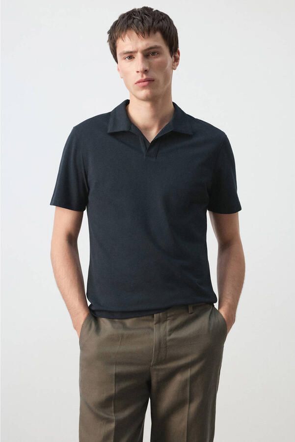 Mango Man slim polo donkerblauw