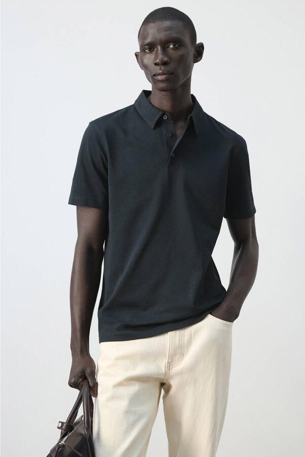 Mango Man slim polo donkerblauw