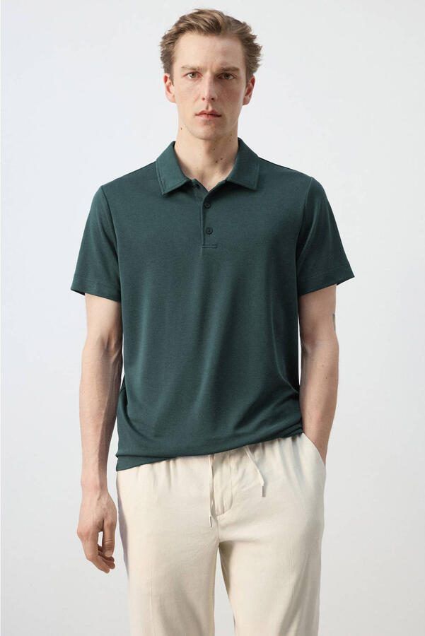 Mango Man slim polo donkergroen