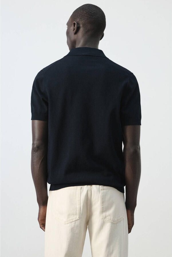 Mango Man slim polo fijn gebreid donkerblauw - Foto 3
