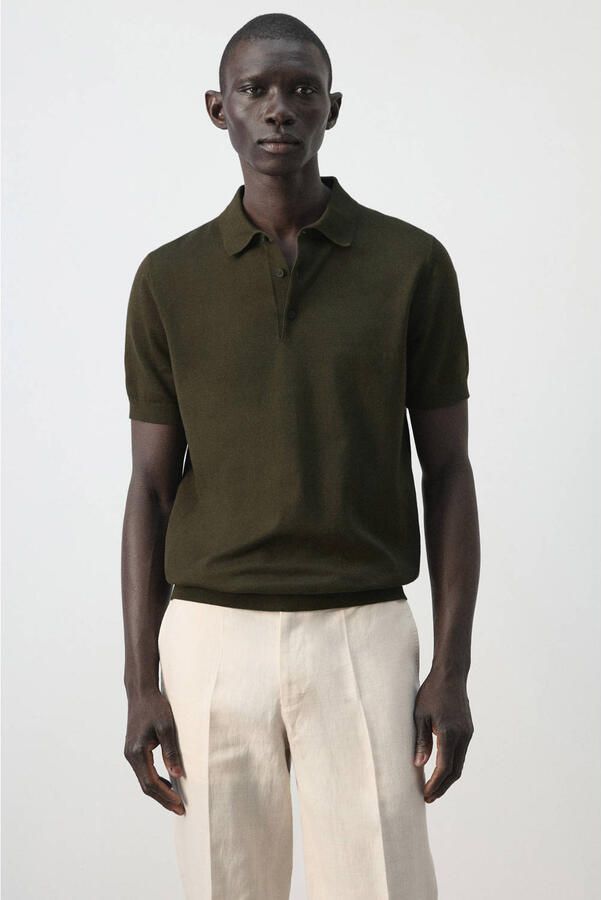 Mango Man slim polo fijn gebreid donkerbruin