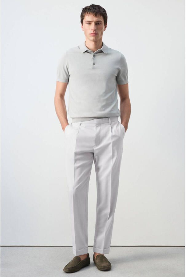 Mango Man slim polo fijn gebreid grijs - Foto 3