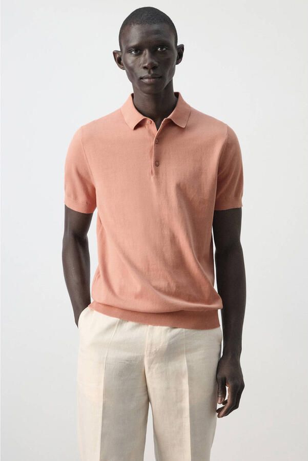 Mango Man slim polo fijn gebreid oranje