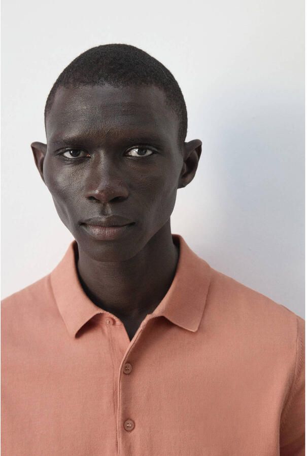Mango Man slim polo fijn gebreid oranje - Foto 2