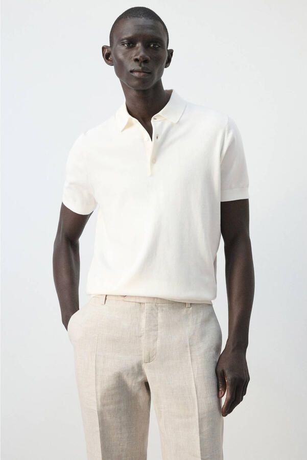 Mango Man slim polo fijn gebreid wit