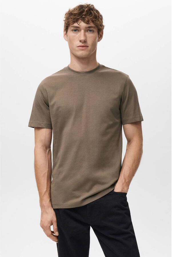 Mango Man slim T-shirt bruin