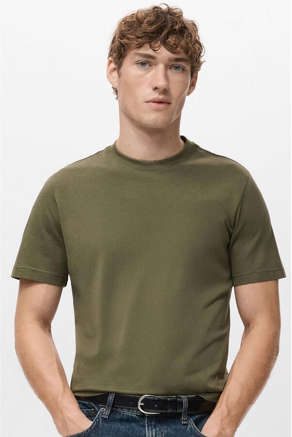 Mango Man slim T-shirt donkergroen