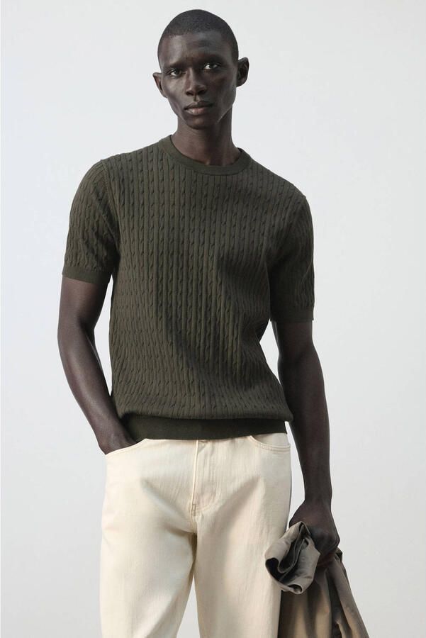 Mango Man slim T-shirt gebreid donkerbruin