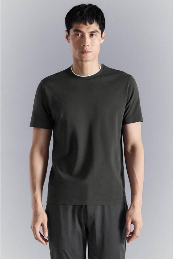 Mango Man slim T-shirt grijs