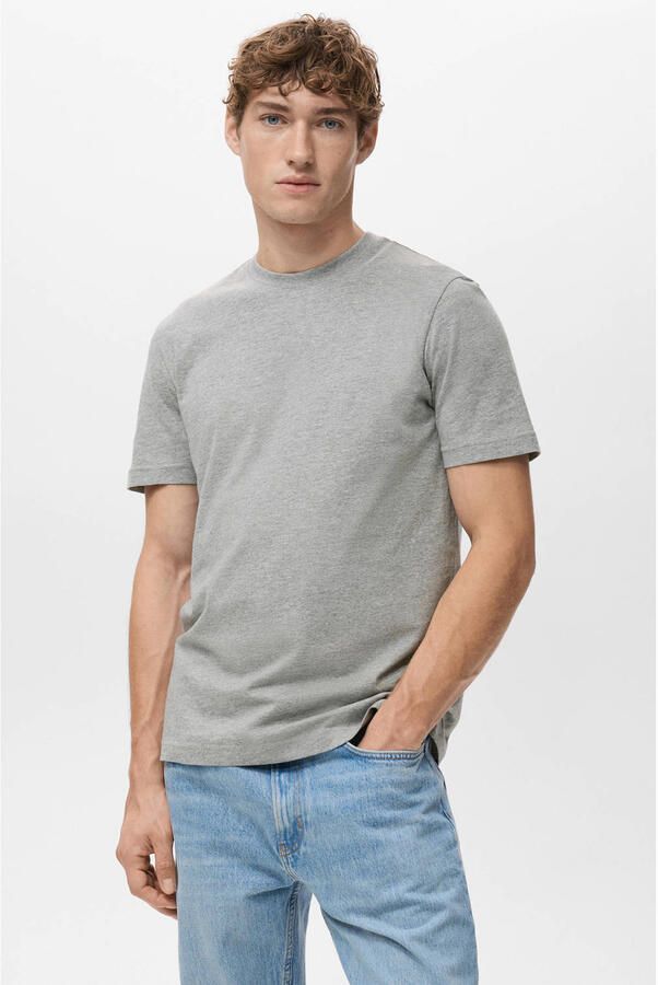 Mango Man slim T-shirt grijs