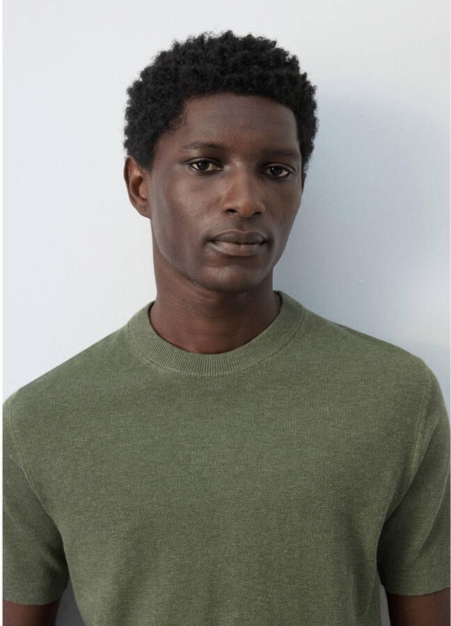 Mango Man slim T-shirt groen rib gebreid - Foto 2