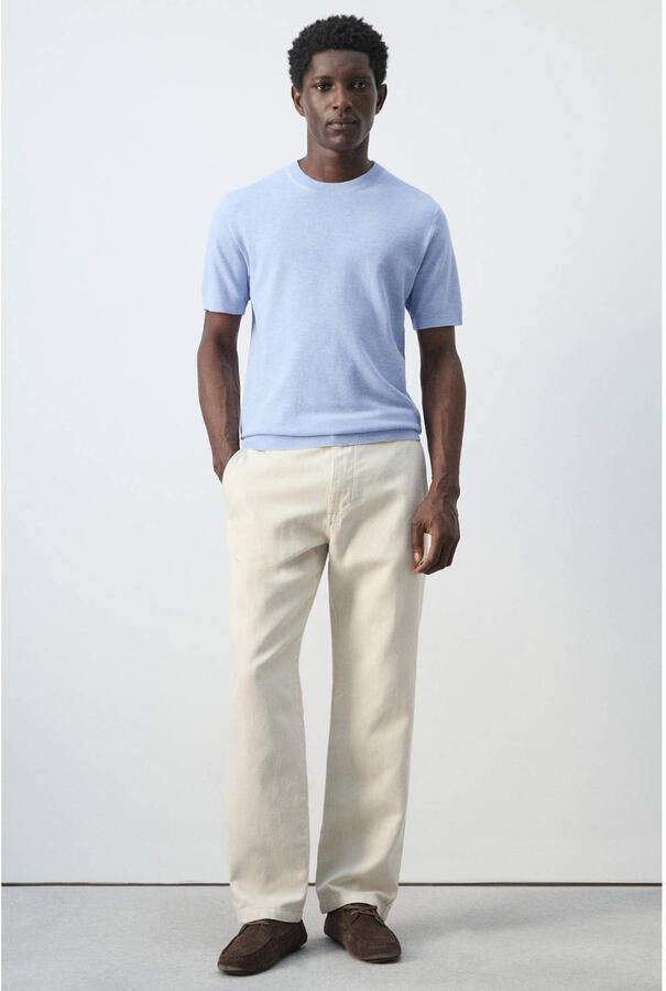 Mango Man slim T-shirt lichtblauw rib gebreid - Foto 2