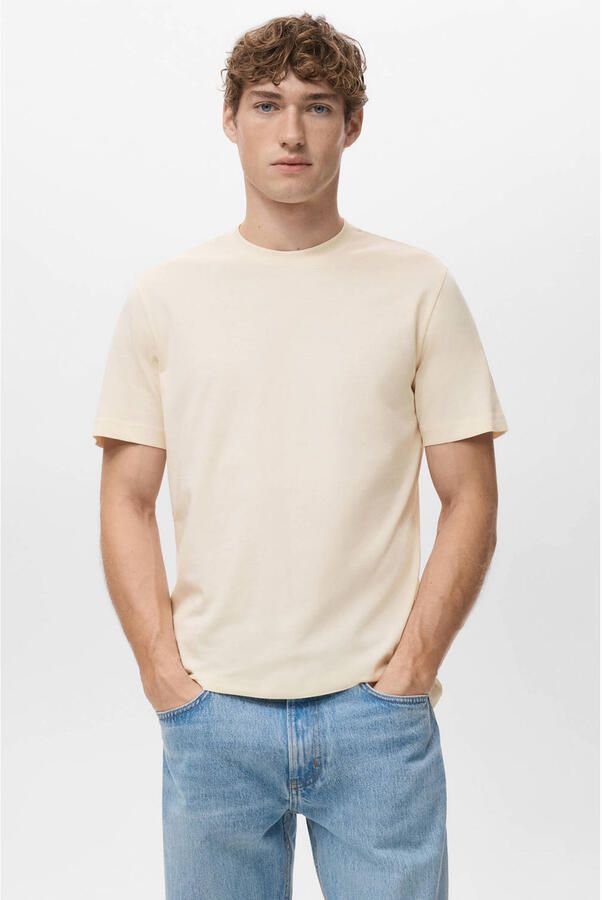 Mango Man slim T-shirt lichtgeel