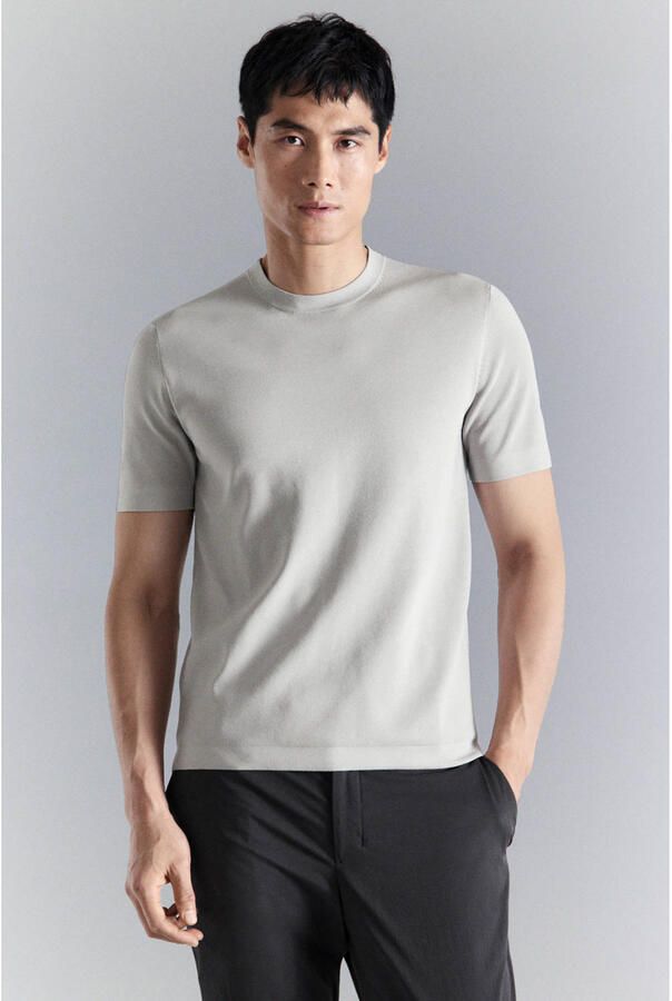 Mango Man slim T-shirt lichtgrijs