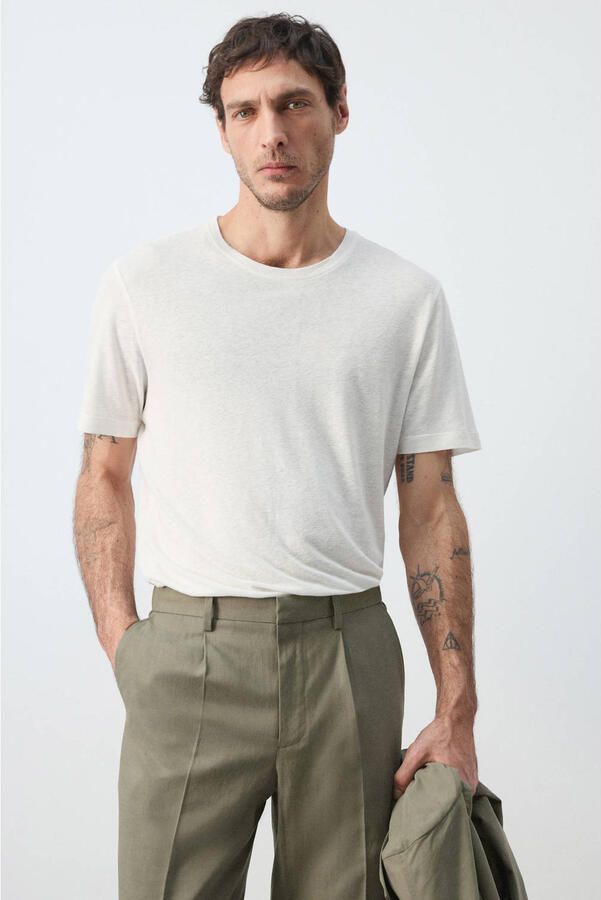Mango Man slim T-shirt met linnen