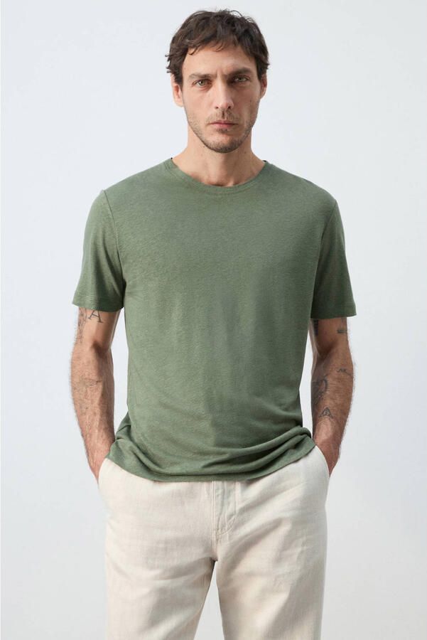 Mango Man slim T-shirt met linnen