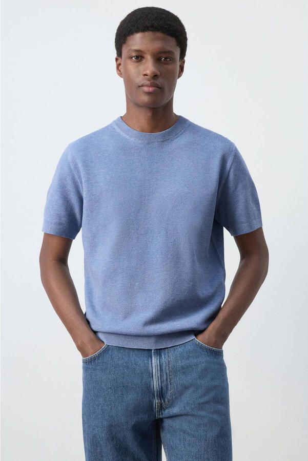 Mango Man slim T-shirt rib gebreid blauw