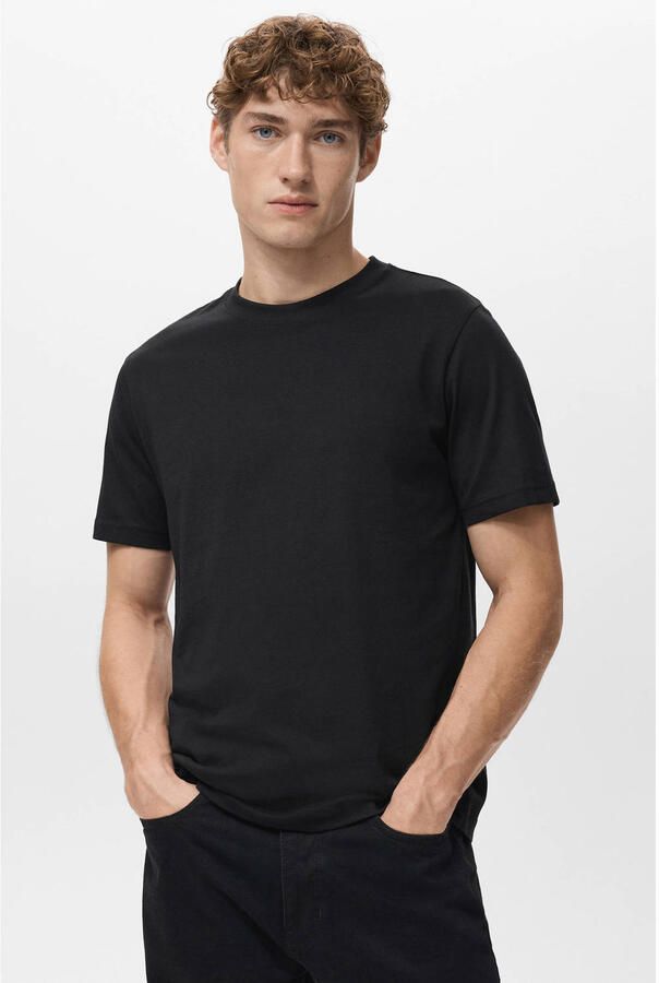 Mango Man slim T-shirt zwart
