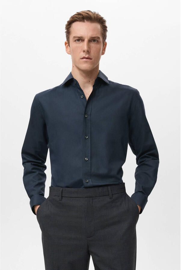 Mango Man slim zakelijk overhemd blauw