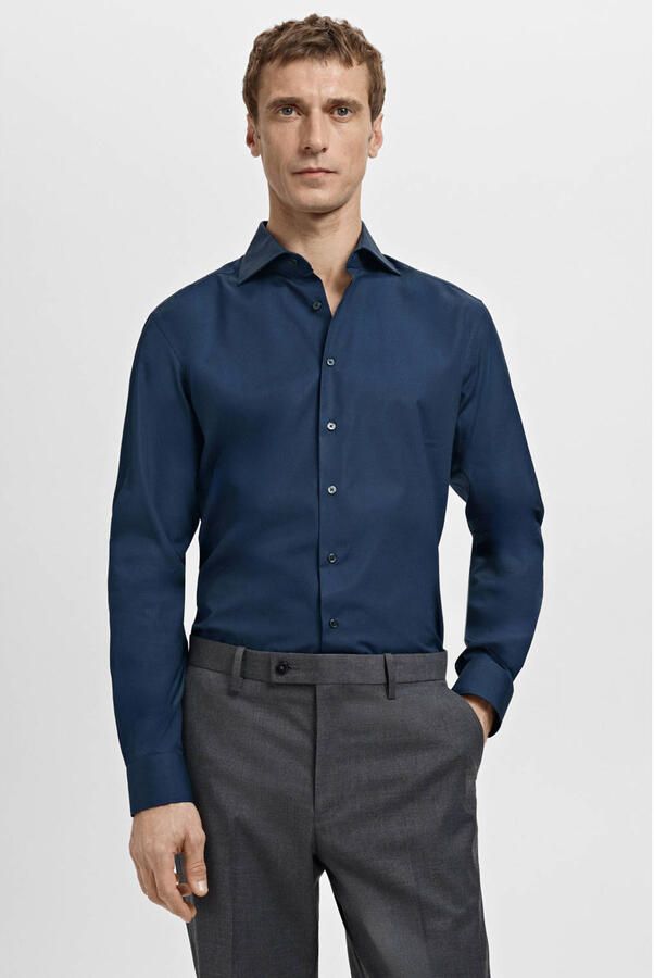 Mango Man Slim zakelijk overhemd donkerblauw