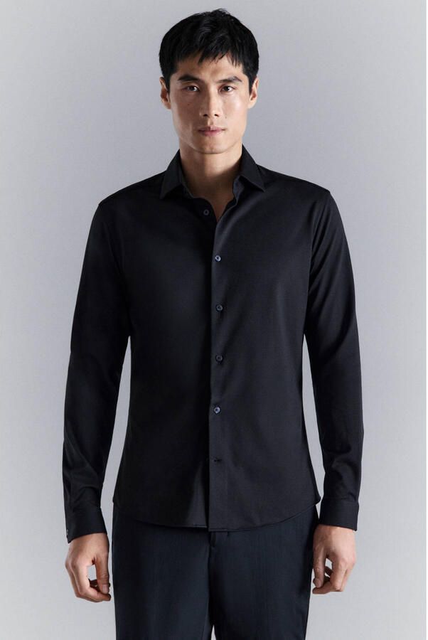 Mango Man slim zakelijk overhemd donkerblauw