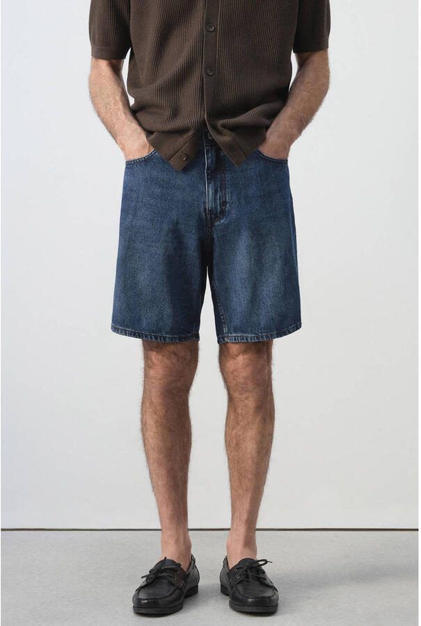 Mango Man straight leg denim short blauw