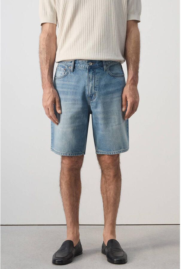 Mango Man straight leg denim short blauw