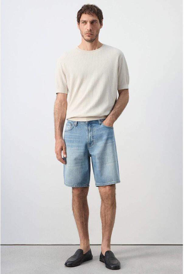 Mango Man straight leg denim short blauw - Foto 2