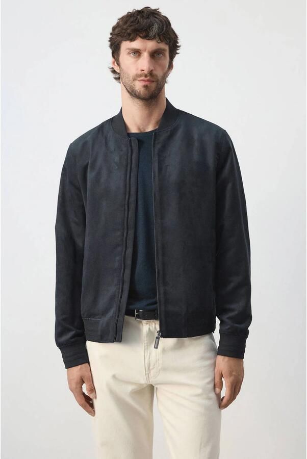 Mango Man suèdelook imitatieleren jas donkerblauw