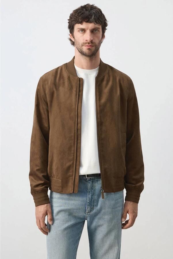 Mango Man suèdelook imitatieleren jas donkerbruin