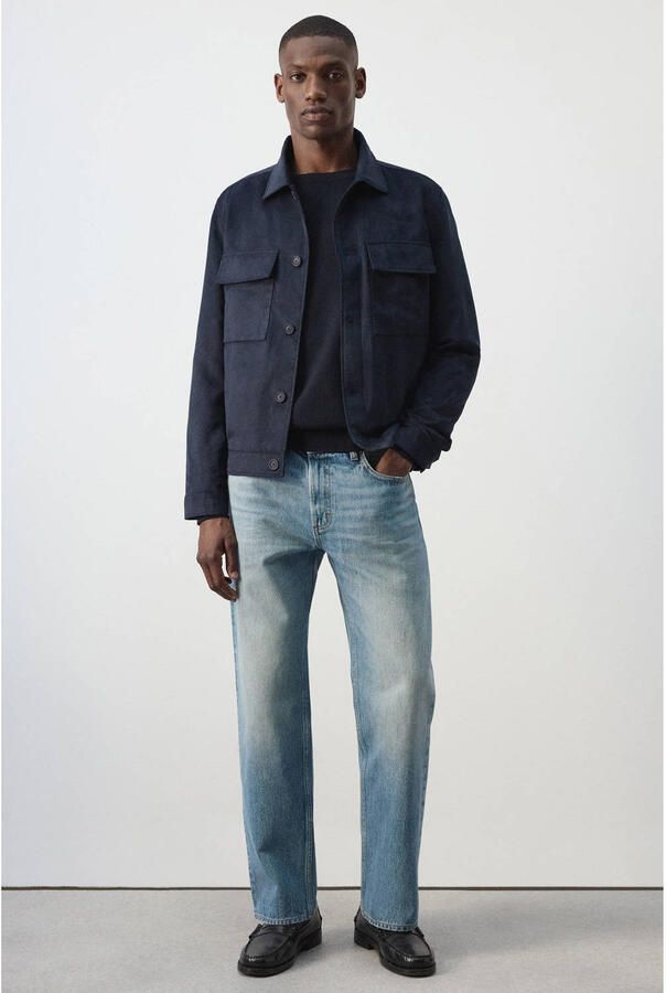 Mango Man suèdelook regular fit overshirt donkerblauw - Foto 2