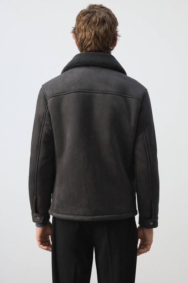 Mango Man suèdelook winterjas met teddy details donkergroen - Foto 3