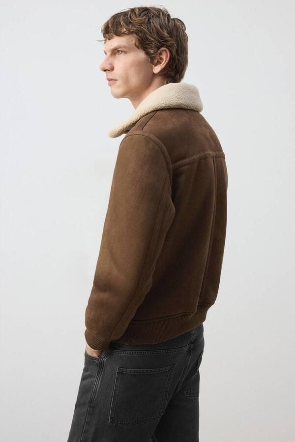 Mango Man suèdelook winterjas met teddy details middenbruin - Foto 2