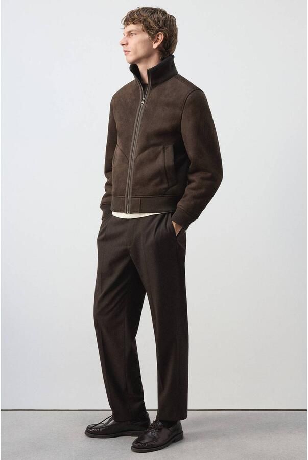 Mango Man suèdelook winterjas met teddy details middenbruin - Foto 3