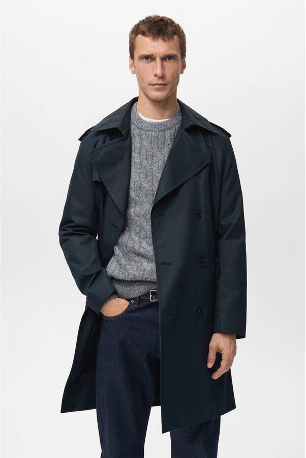 Mango Man trenchcoat donkerblauw