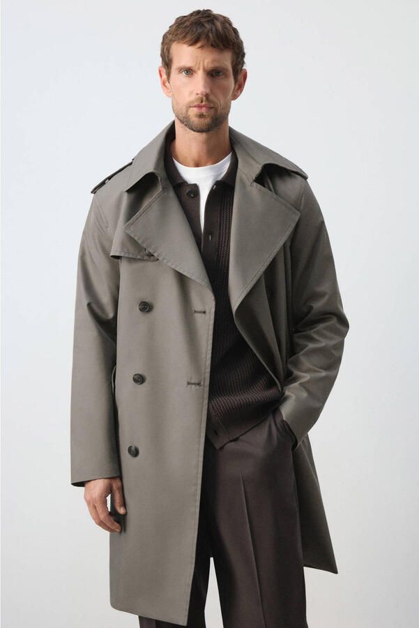 Mango Man trenchcoat met ceintuur middengrijs