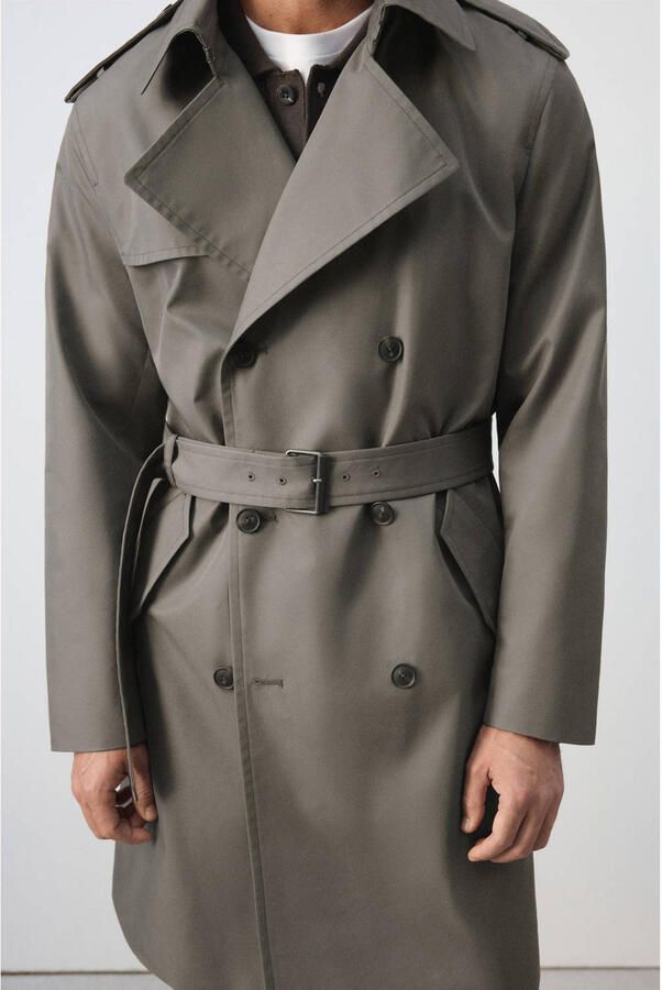 Mango Man trenchcoat met ceintuur middengrijs - Foto 3
