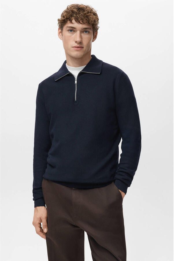 Mango Man trui fijn gebreid donkerblauw