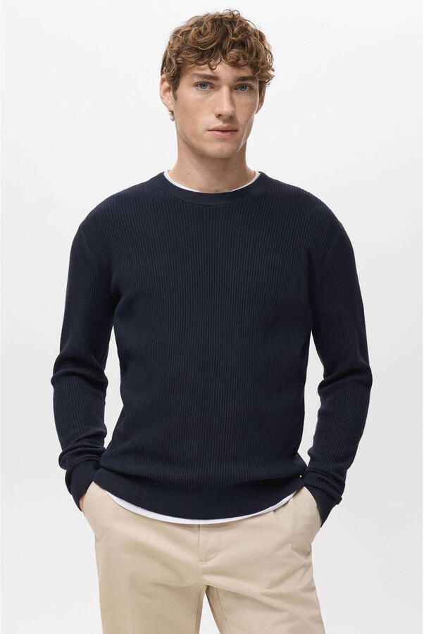 Mango Man trui gebreid donkerblauw