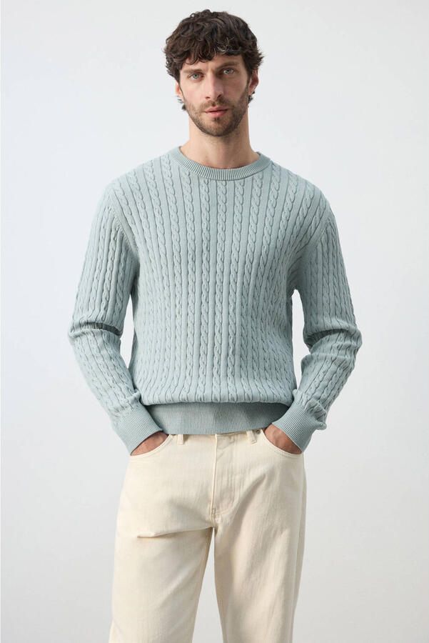 Mango Man trui met kabels blauw