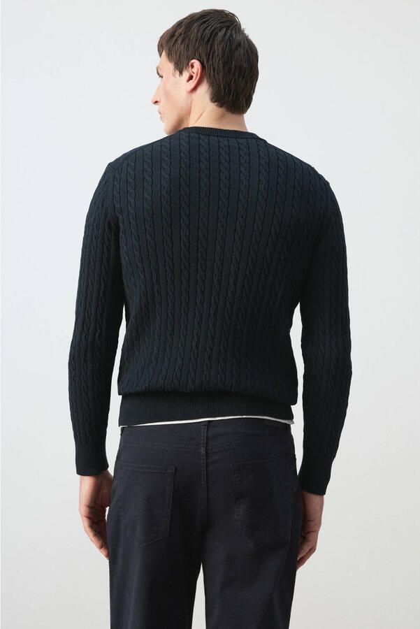 Mango Man trui met kabels donkerblauw