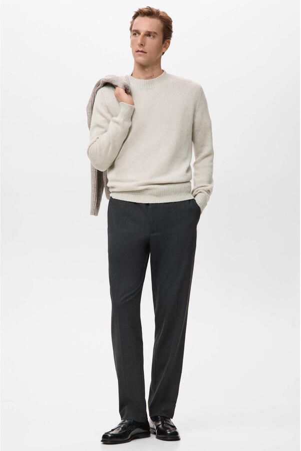 Mango Man trui met wol fijn gebreid beige - Foto 3