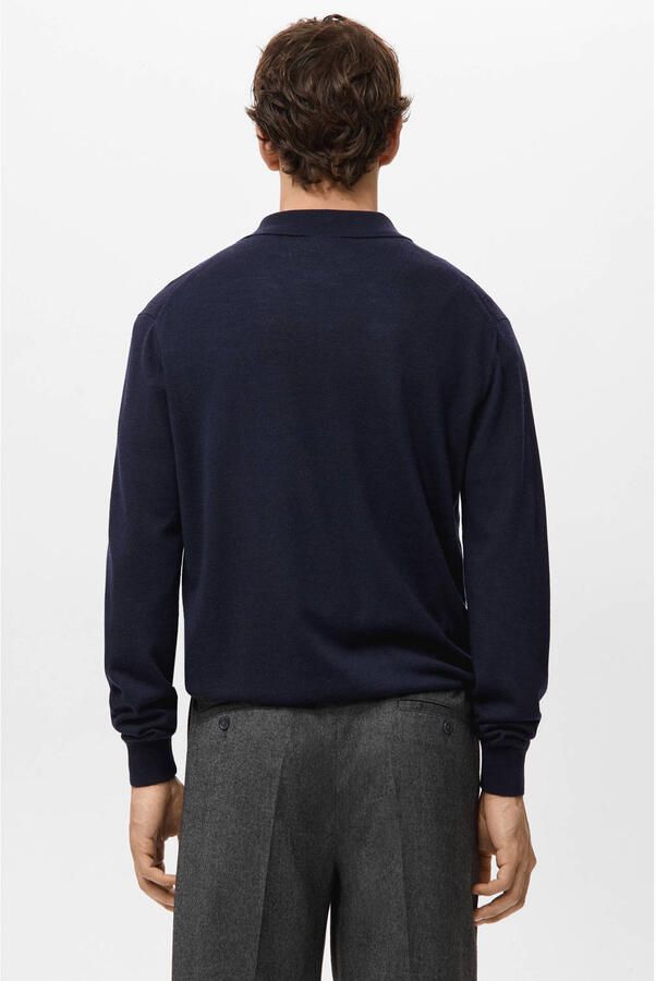 Mango Man trui met wol fijn gebreid donkerblauw - Foto 3