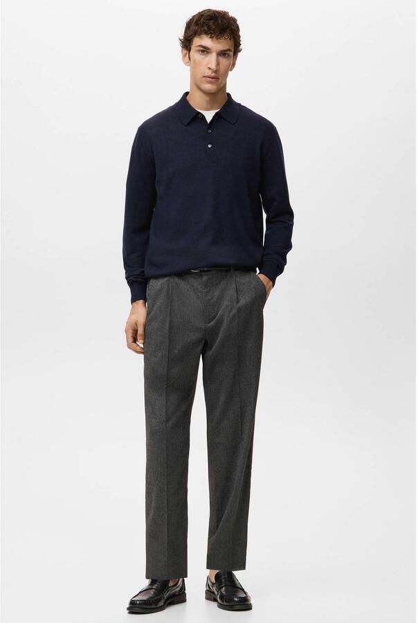 Mango Man trui met wol fijn gebreid donkerblauw - Foto 2