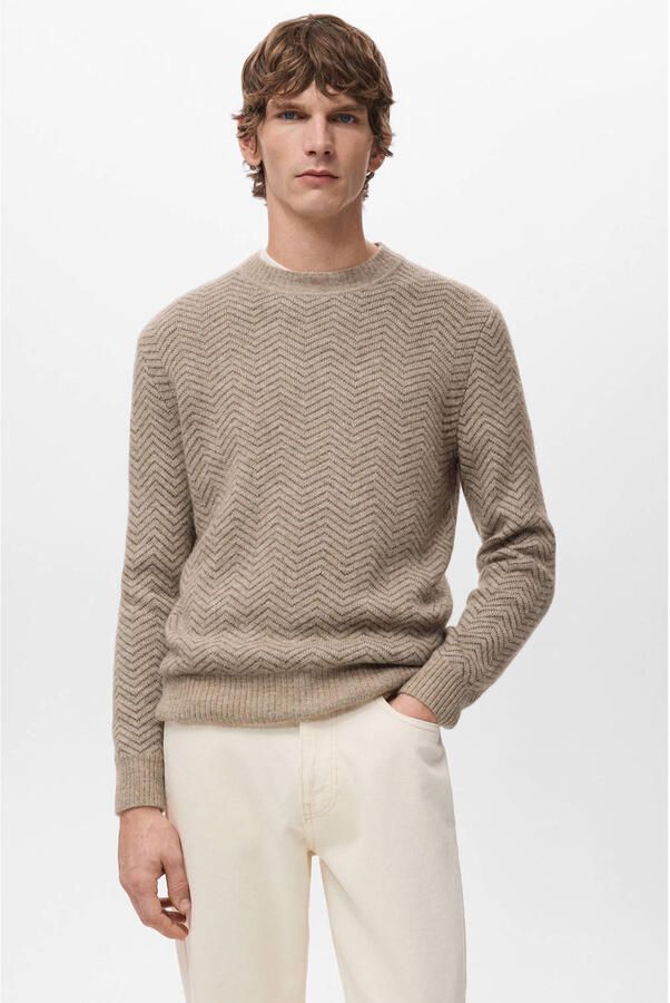 Mango Man trui met wol gebreid beige