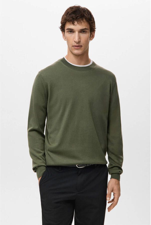Mango Man trui met wol gebreid groen