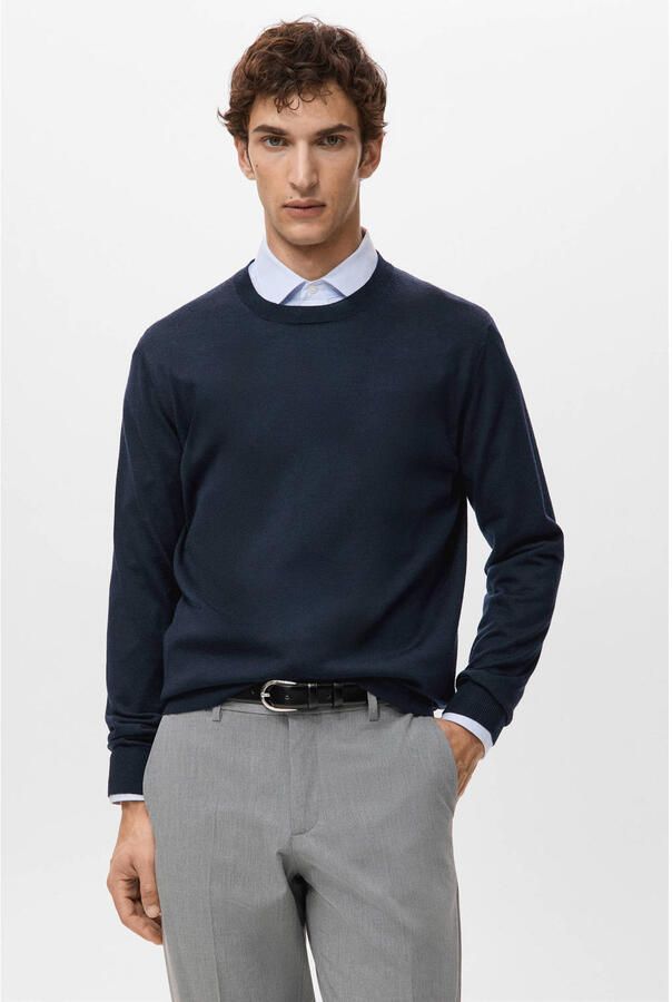 Mango Man trui met wol gebreid marineblauw